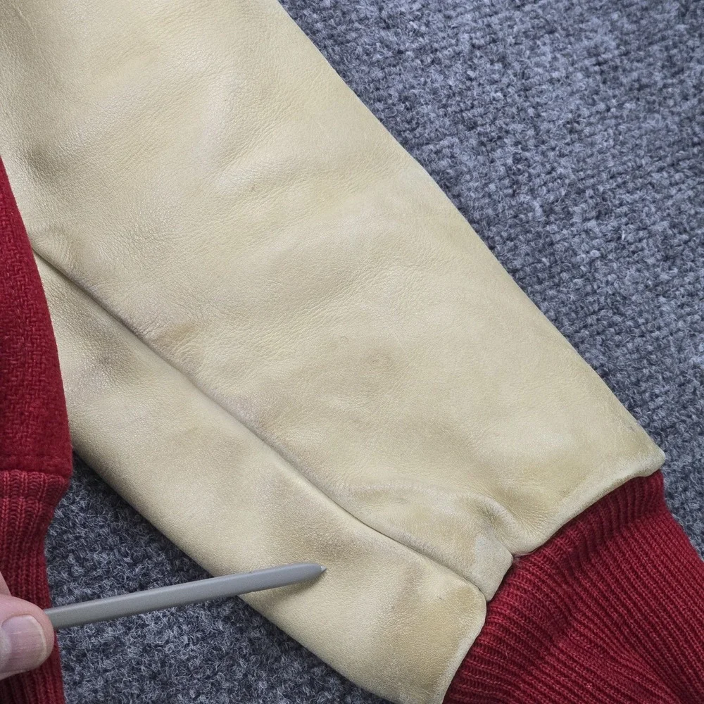 Vintage Lowe & Campbell Varsity Letterman Jacket 50s Red Wool‎ Tan Leather Small